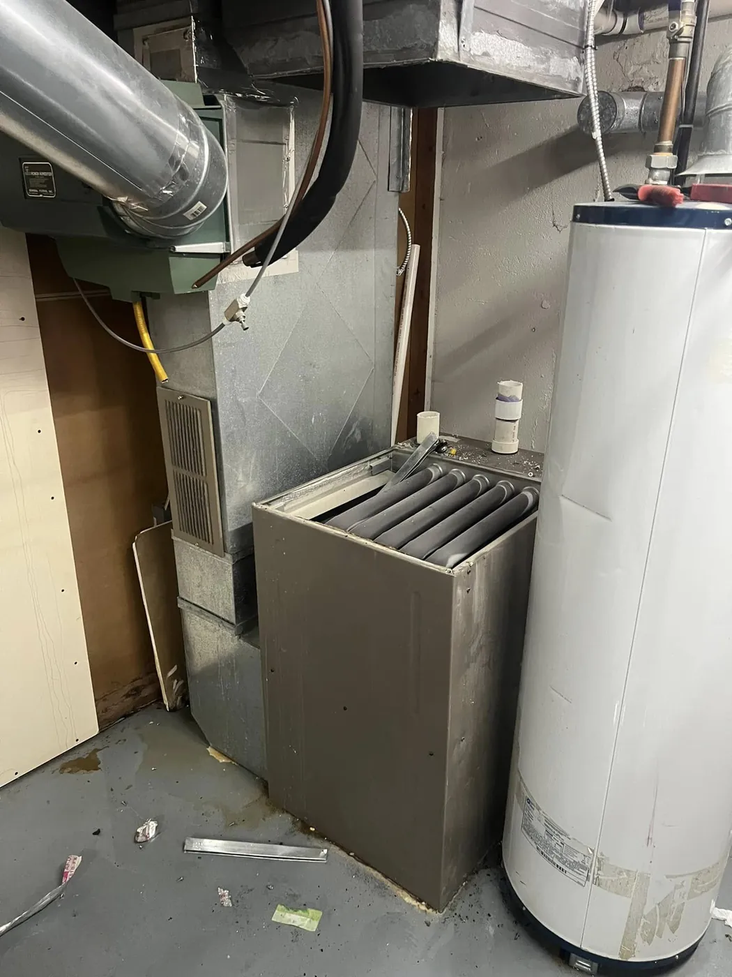 Furnace heat exchanger exposed during a service call